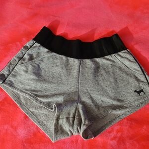 EUCPINK VS Gray Athletic Shorts Black Waistband Pockets Buttons And Puppy Motif